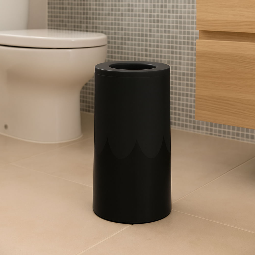 Lixeira com Tampa Vazada Tube Preto Fosco Banho Mais
